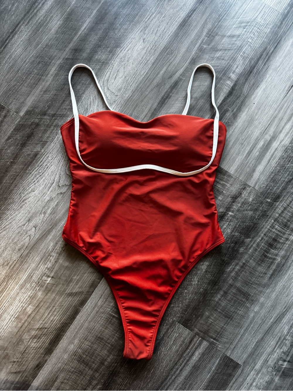 Amazon Red One-Piece Swimsuit with White Trim